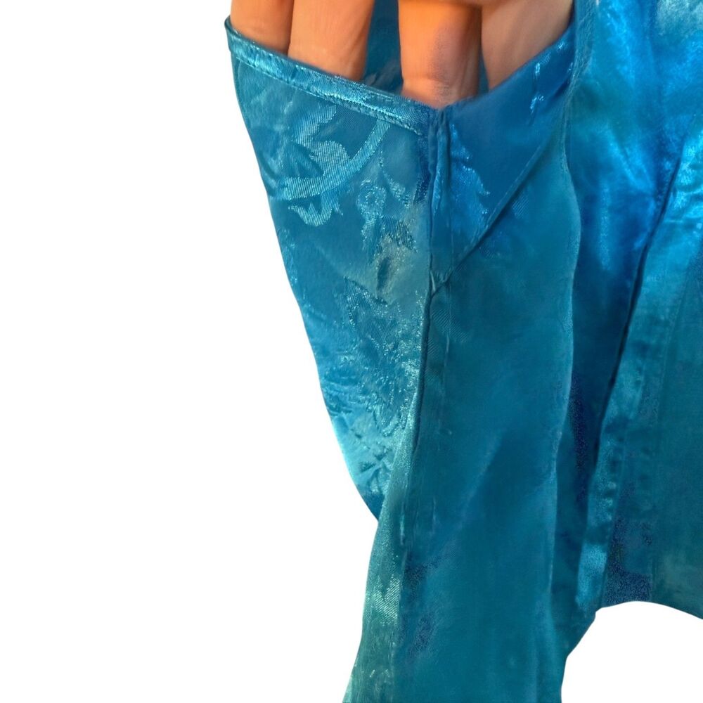 Vintage Victorias Secret Gold Label Top Size XS P Teal Blue Satin Floral Jacquar - Picture 11 of 15